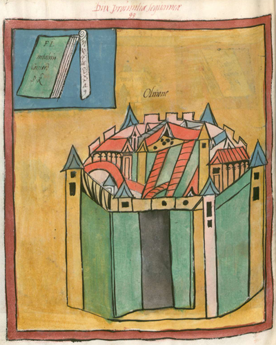 Frontpiece showing town of Olinone